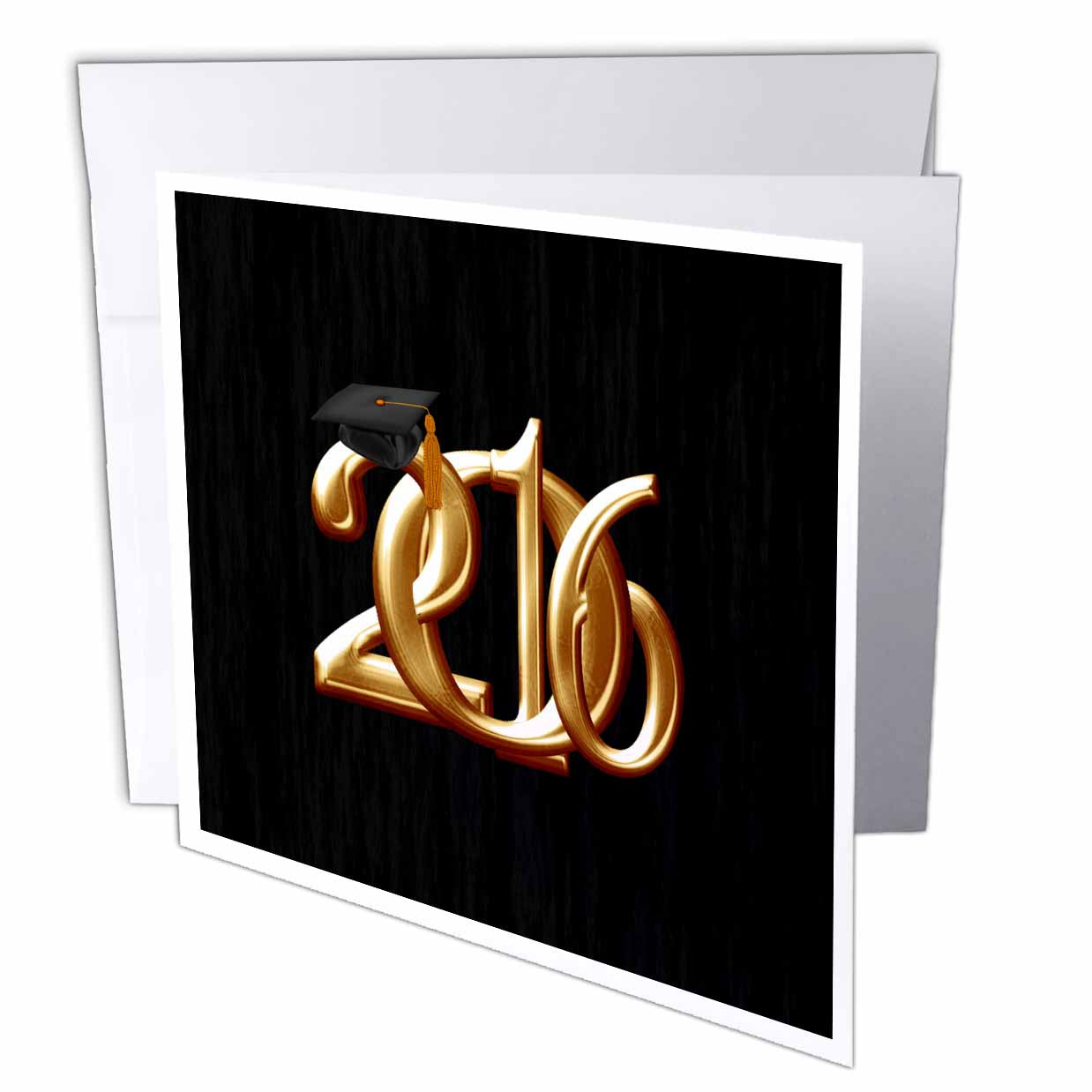 3dRose Beverly Turner Graduation Design - Gold Intertwining 2016 with Black Graduation Cap with Gold Tassel - Greeting Cards (gc_216706)