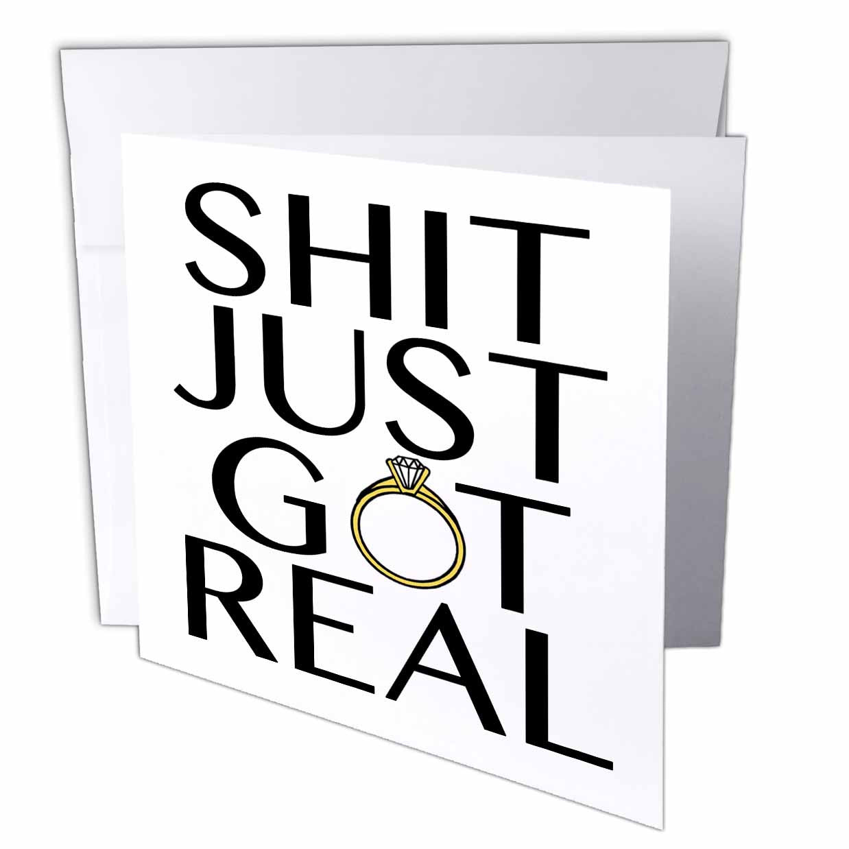 3dRose EvaDane - Quotes - Shit Just Got Real Black - Greeting Cards (gc_222823)