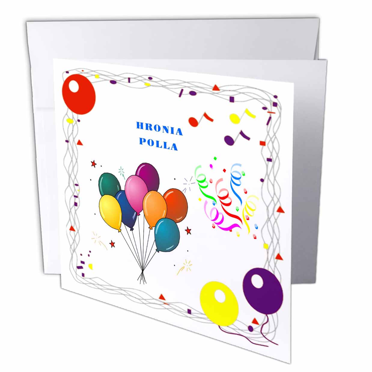 Florene - Special Events - Image of Happy Birthday In Greek With Balloons And Confetti - Greeting Cards