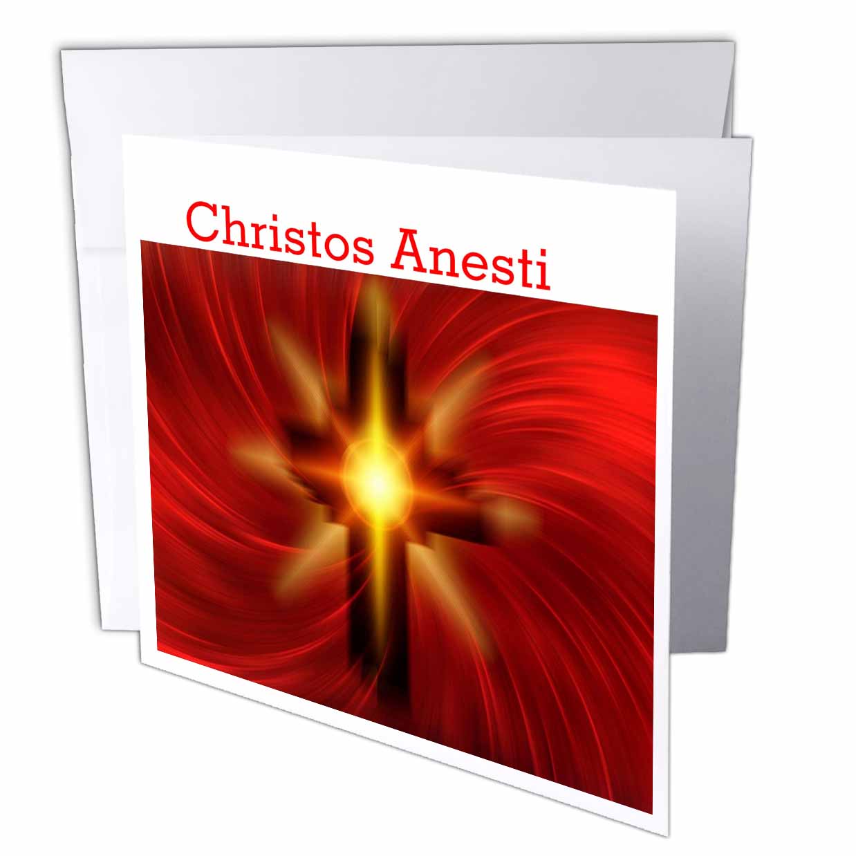 Florene Holiday - Image of Happy Easter In Greek with Red Fiery Cross - Greeting Cards