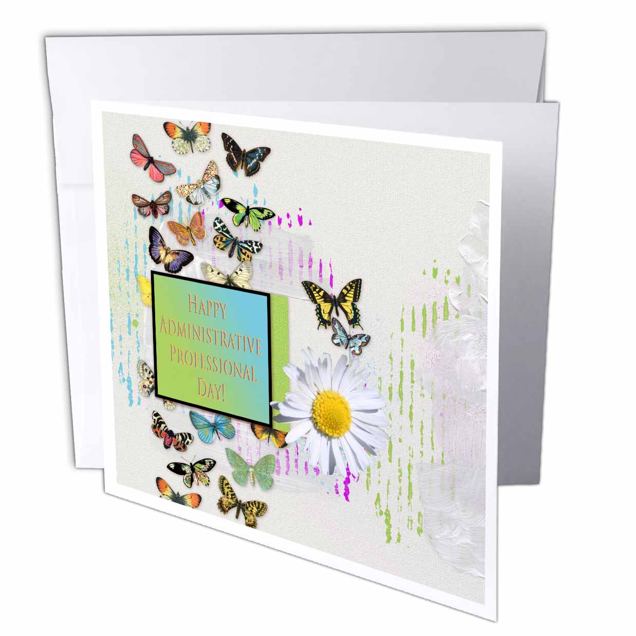 3dRose Beverly Turner Administrative Professionals Day - Pretty Butterflies and Daisy Flower, Administrative Professionals Day - Greeting Cards (gc_239563)