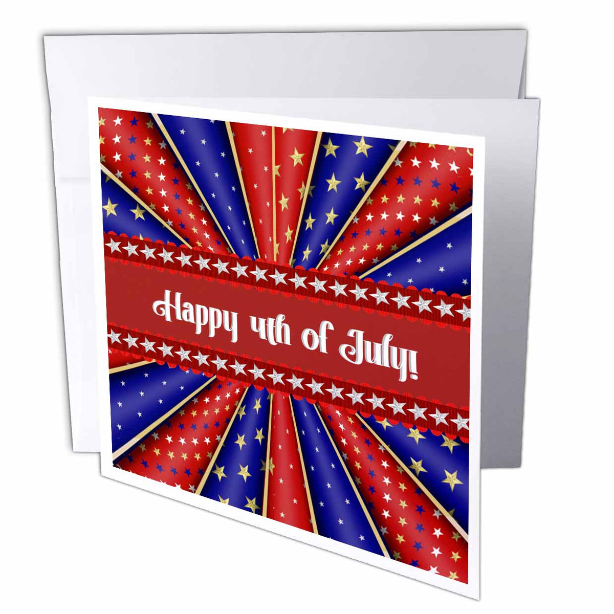 3dRose Beverly Turner Independence Day Design - Kaleidoscope of Stars and Stripes, Happy 4th of July, Red, Blue, White - Greeting Cards (gc_239582)