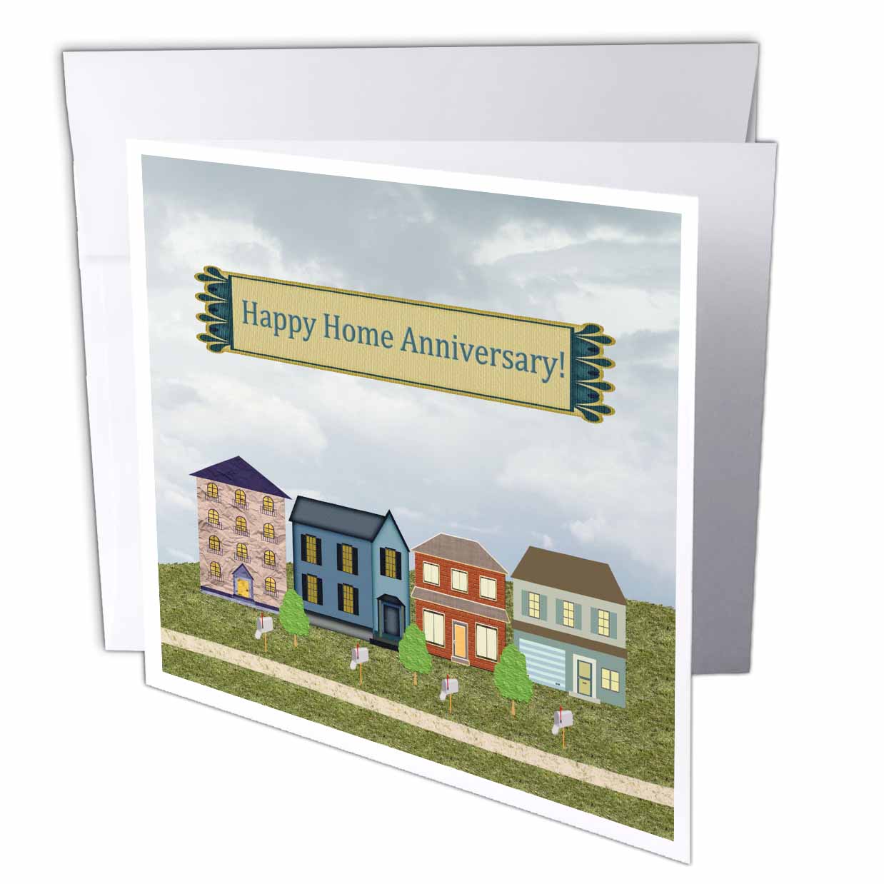 3dRose Beverly Turner Home Anniversary Design - Home Anniversary, Realtor to Client, Family, Friends, Homes, Mailboxes - Greeting Cards (gc_240770)