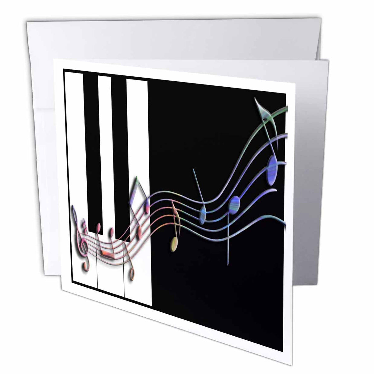 3dRose Beverly Turner Design - Muli colored Music Notes on Piano Keys - Greeting Cards (gc_24374)