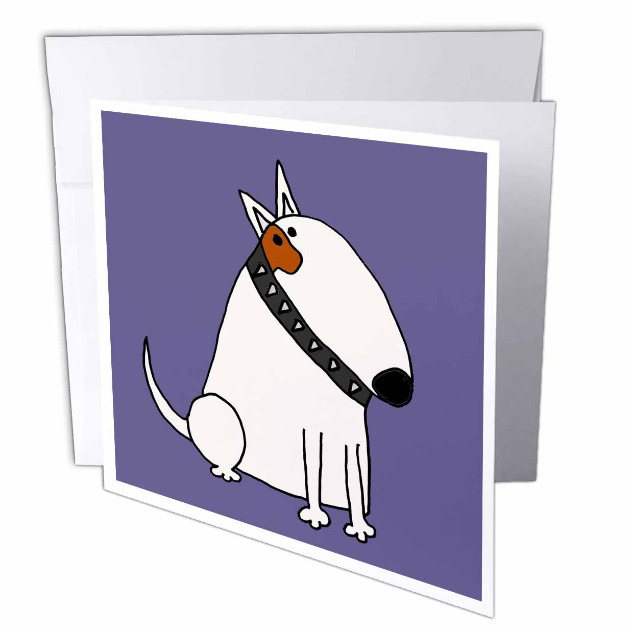 3dRose All Smiles Art Pets - Funny Cute Bull Terrier Puppy Dog Cartoon - Greeting Cards