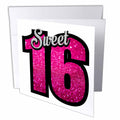 3dRose Sven Herkenrath Birthday - Sweet Sixteen with Pink Glitter for Birthday Girl Women Gift Happy - Greeting Cards