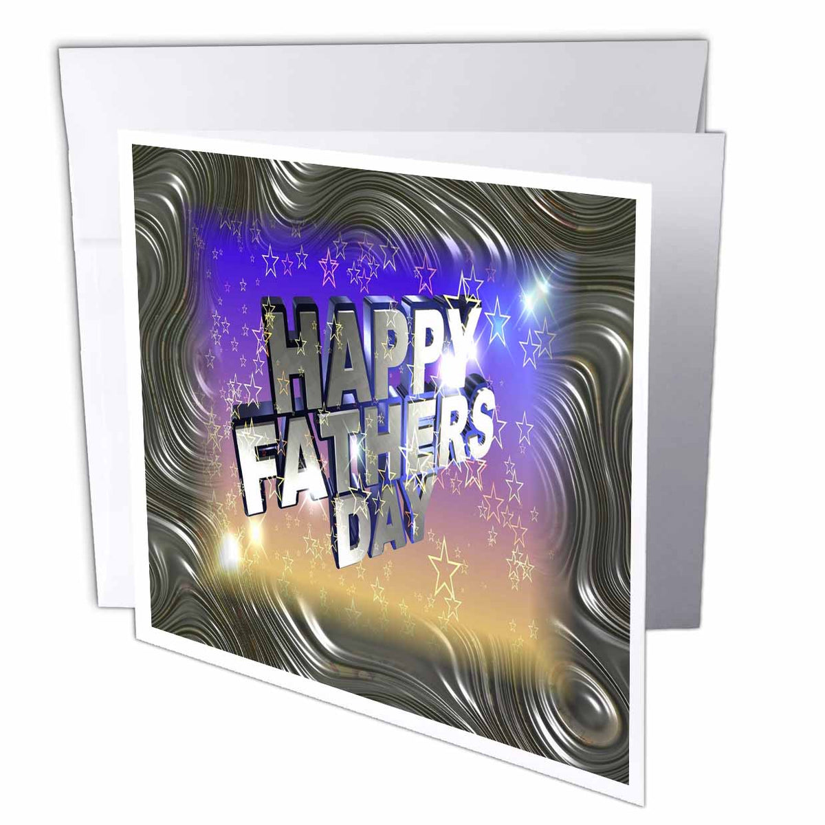 3dRose Special Happy Fathers Day - Image of Happy Fathers Day With Stars On Metal - Greeting Cards