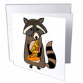 3dRose All Smiles Art Animals - Funny Cute Raccoon Eating Pizza Slice - Greeting Cards