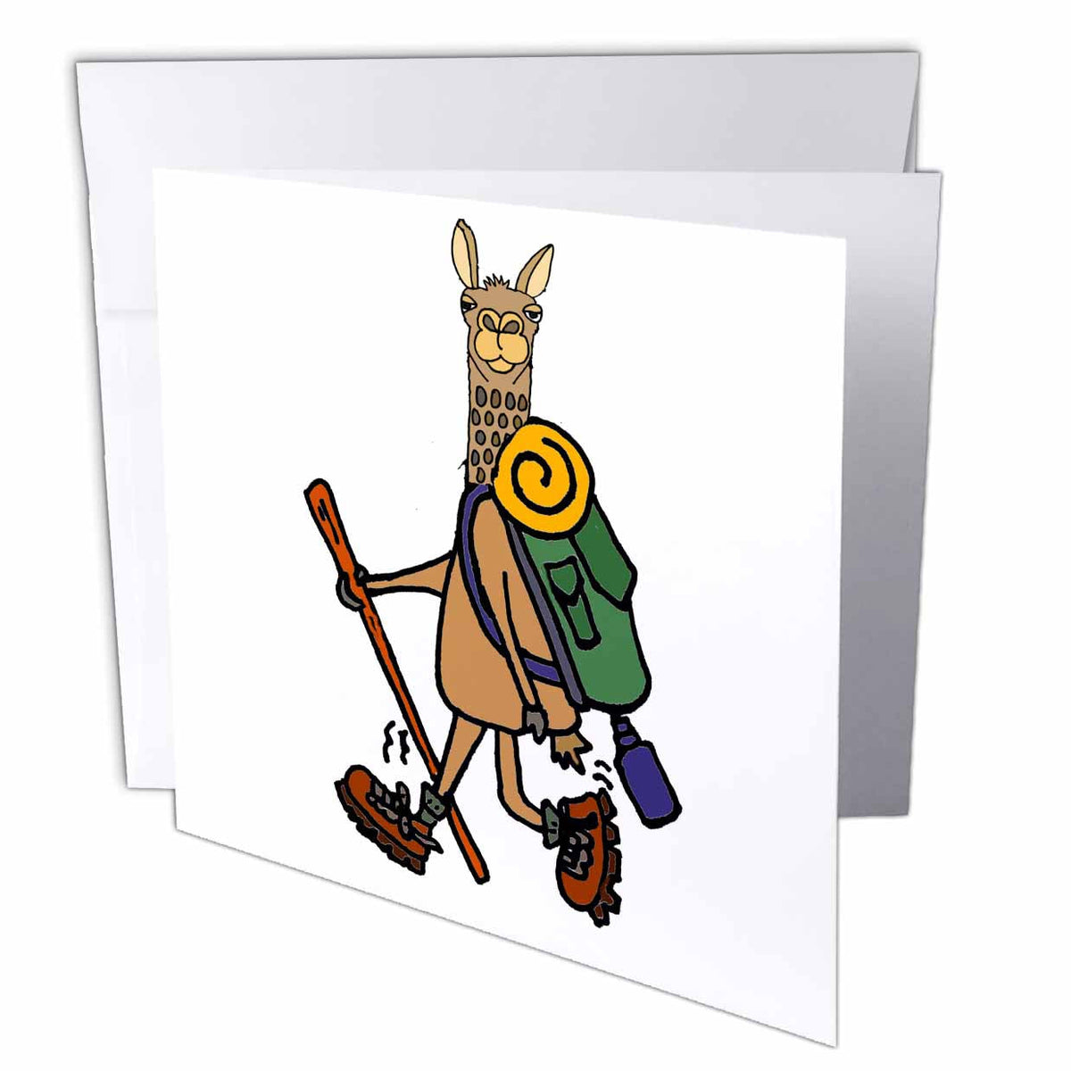 3dRose All Smiles Art Sports and Hobbies - Funny Cute Llama Hiking and Camping - Greeting Cards (gc_255806)