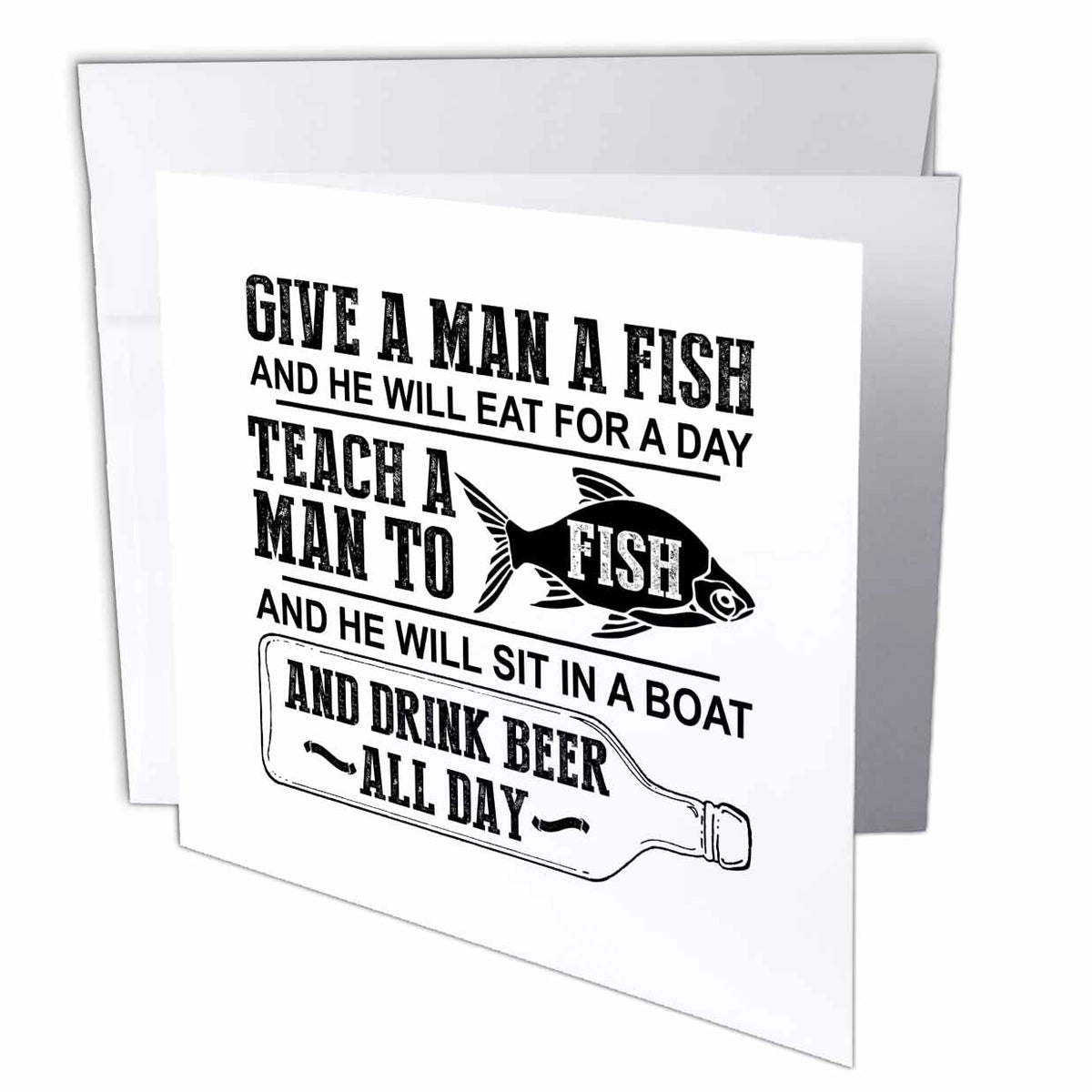 3dRose Russ Billington Designs - Funny Fishing Joke Design in Black and White - Greeting Cards