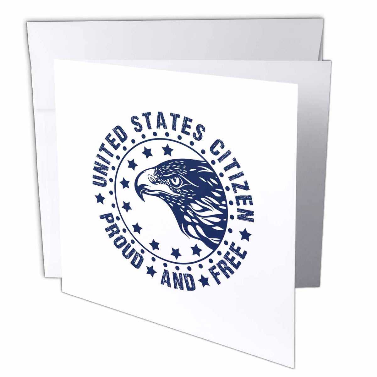 3dRose Russ Billington Designs - United States Citizen- Proud and Free- Design in Blue and White - Greeting Cards