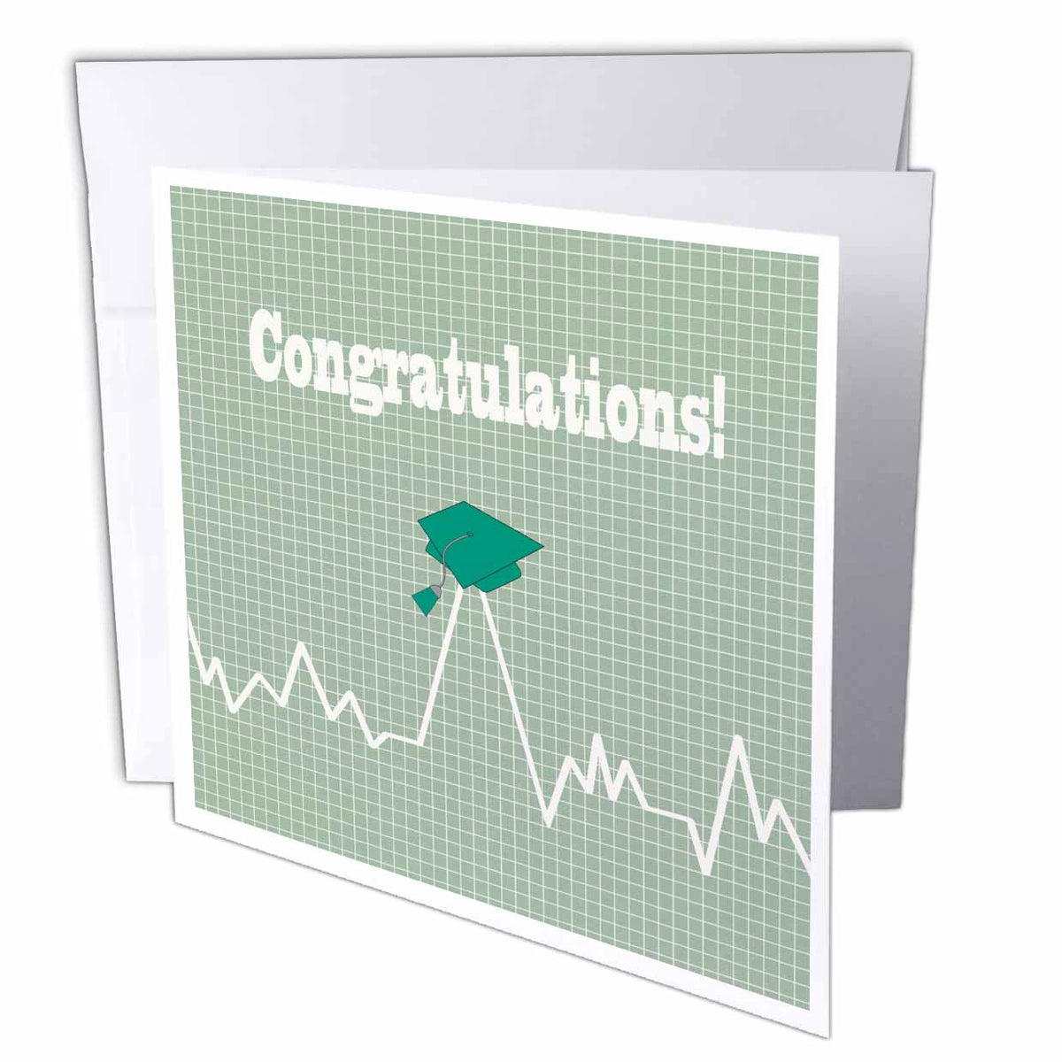 3dRose Beverly Turner Graduation Design - Heart Beat with Grad Cap on Graph Paper, Medical Theme, Green - Greeting Cards