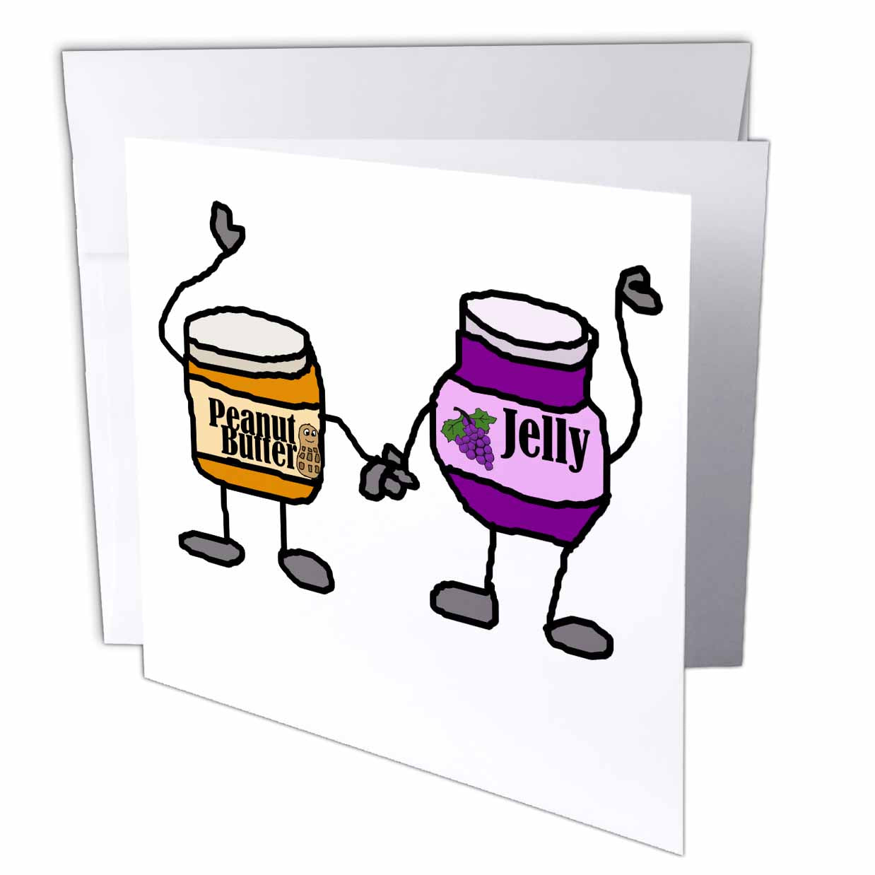 3dRose All Smiles Art Funny - Funny Cute Peanut Butter and Jelly Cartoon Characters - Greeting Cards