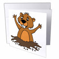 3dRose All Smiles Art Animals - Cute Funny Groundhog in Hole Cartoon - Greeting Cards