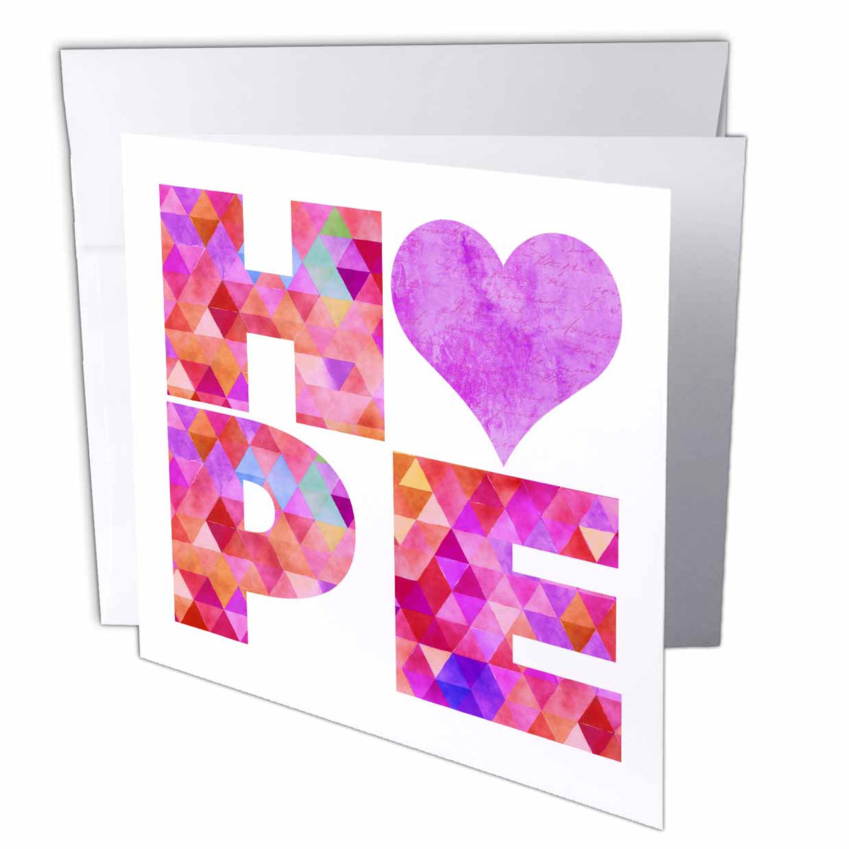 3dRose Andrea Haase Inspirational Typography - Hope word illustration with heart in pink - Greeting Cards