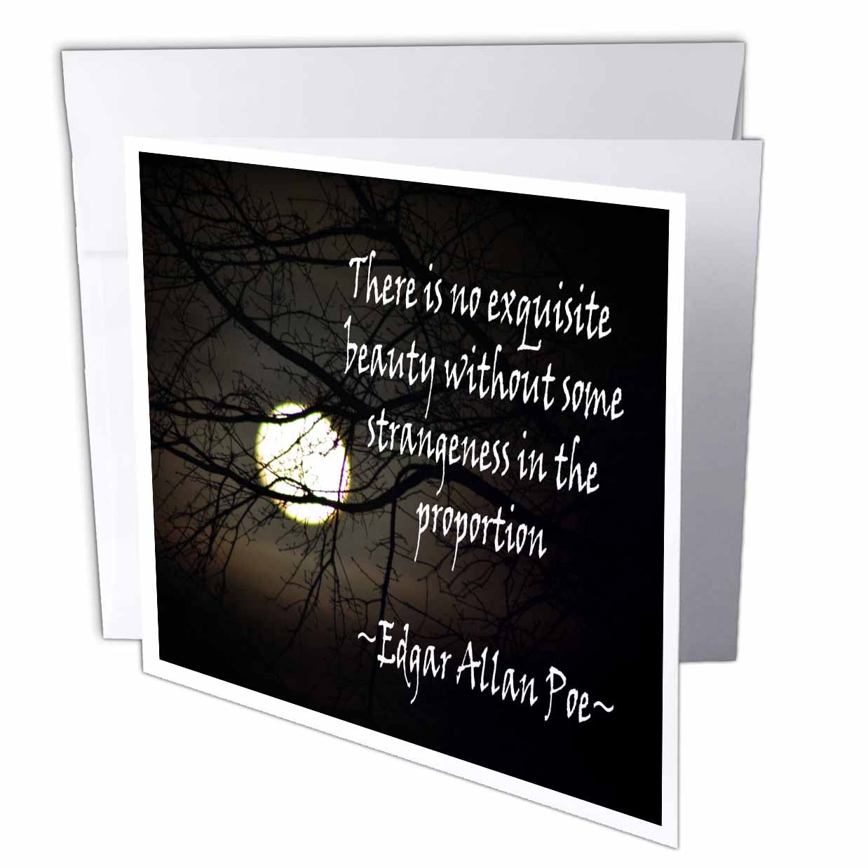 3dRose WhiteOaks Photography and Artwork - Inspirational - Edgar Allan Poe No Exquisite is a Photo of The Moon with a Quote - Greeting Cards (gc_265357)