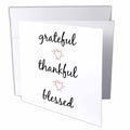 3dRose Xander inspirational quotes - Grateful, thankful, blessed, black letters with picture of hearts - Greeting Cards
