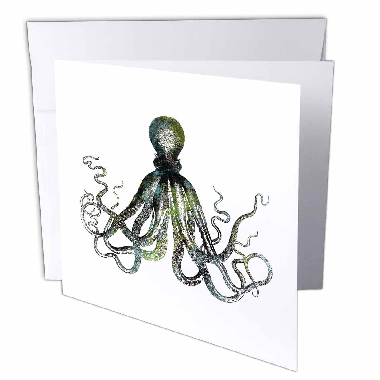 3dRose Andrea Haase Animals Illustration - Octopus Drawing On White Background - Greeting Cards