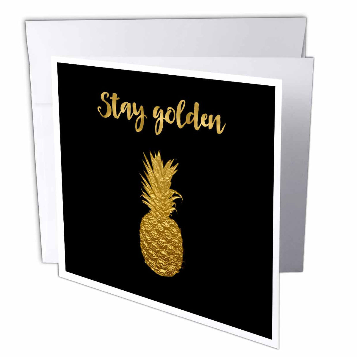 3dRose Andrea Haase Art Illustration - Stay Golden Typography And Pineapple - Greeting Cards (gc_274741)