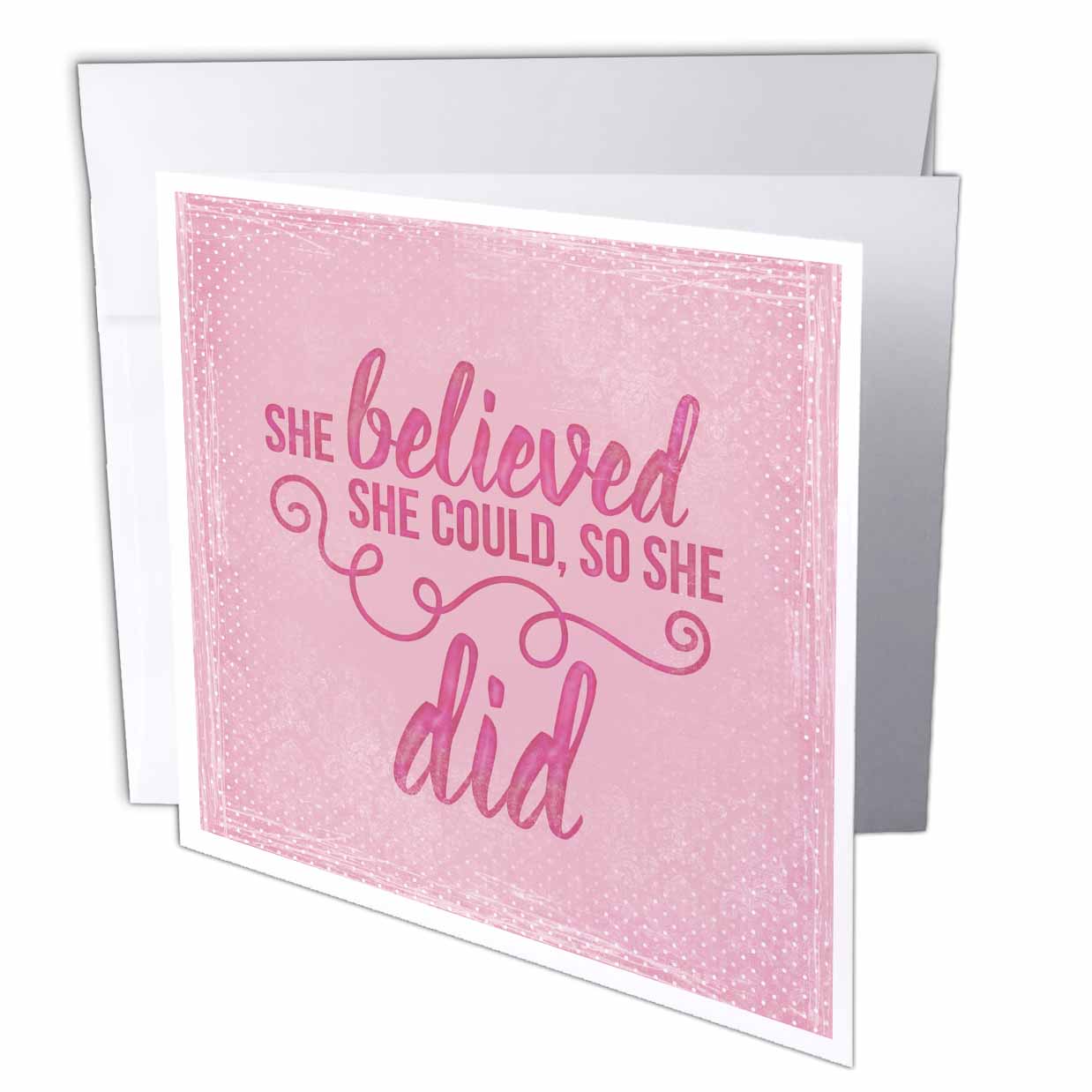 3dRose Andrea Haase Inspirational Typography - She Believed She Could So She Did Pink Typography Art - Greeting Cards (gc_276386)