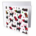 3dRose Janna Salak Designs Dogs - Black Pugs Christmas Pattern - Greeting Cards (gc_341361)