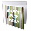 3dRose Florene Holiday Graphic - Black White Lime and Silver Happy New Year - Greeting Cards (gc_35121)