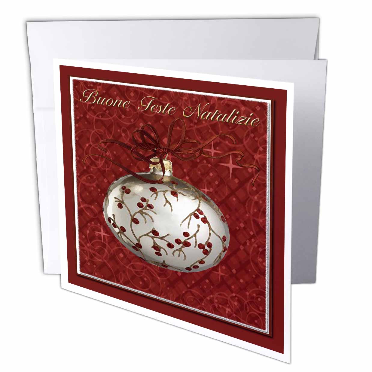 3dRose Beverly Turner Christmas Other Languages - Buone Feste Natalizie, Merry Christmas in Italian, Red Berries - Greeting Cards (gc_37016)