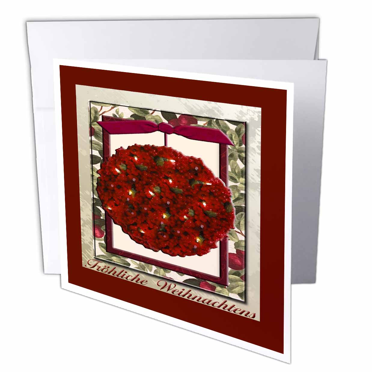 3dRose Beverly Turner Christmas Other Languages - Fröhliche Weihnachten, Merry Christmas in German, Cranberry Ornament - Greeting Cards (gc_37018)
