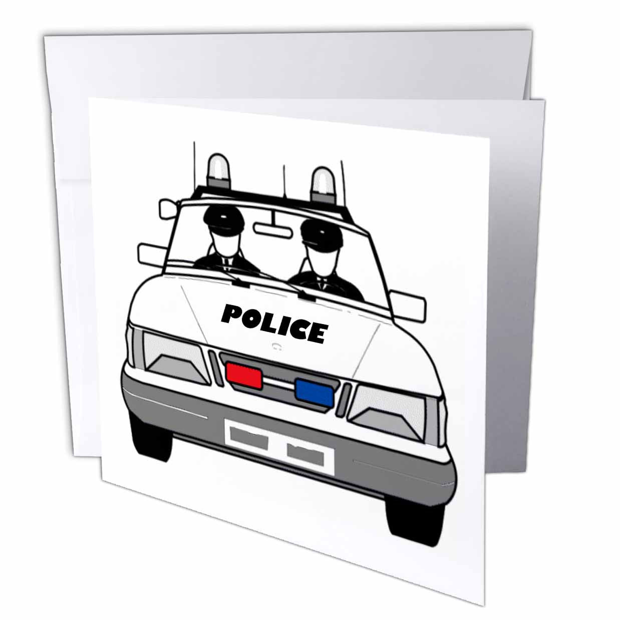 3dRose Florene Childrens Art - Police Car With 2 Policemen - Greeting Cards (gc_39633)
