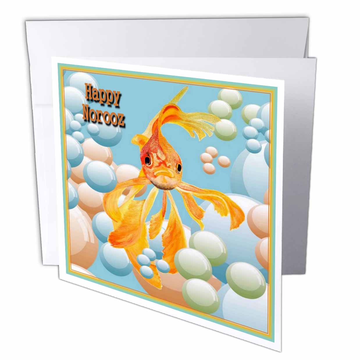 3dRose Taiche - Happy Norooz - Fish - Happy Norooz- nowrooz, iranian new year, persian new year, march, march 21, Goldfish, fantail - Greeting Cards (gc_48481)