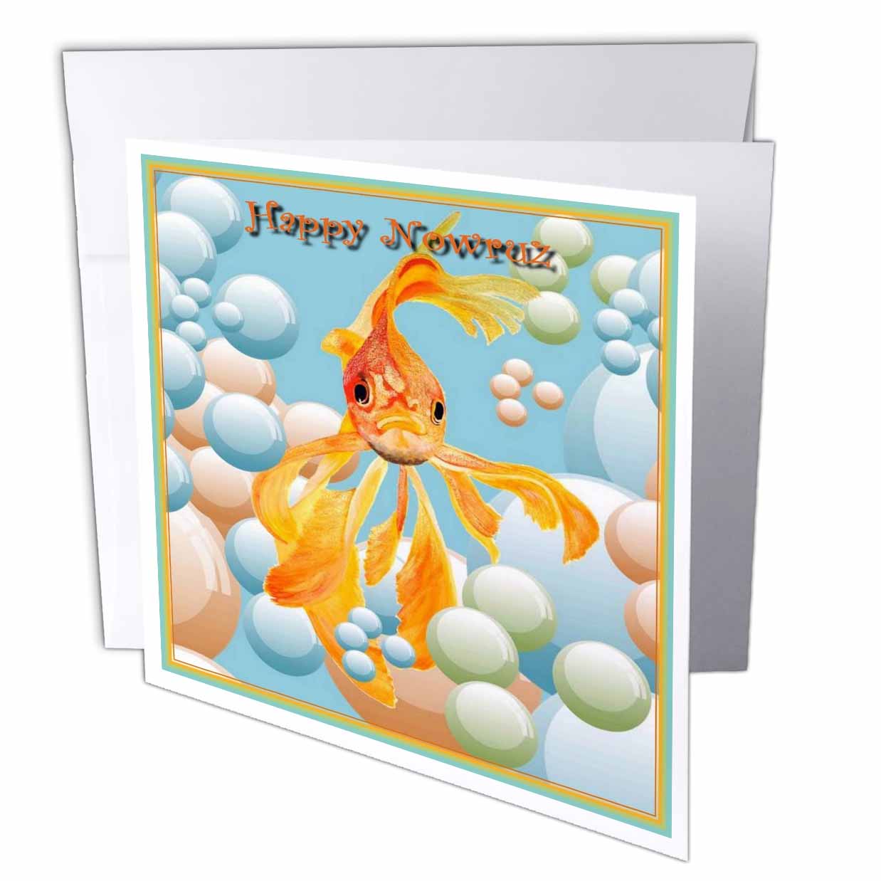 3dRose Taiche - Happy Nowruz - Fish - Happy Nowruz- nowruz, iranian new year, persian new year, march, march 21, Goldfish, fantail - Greeting Cards (gc_48482)