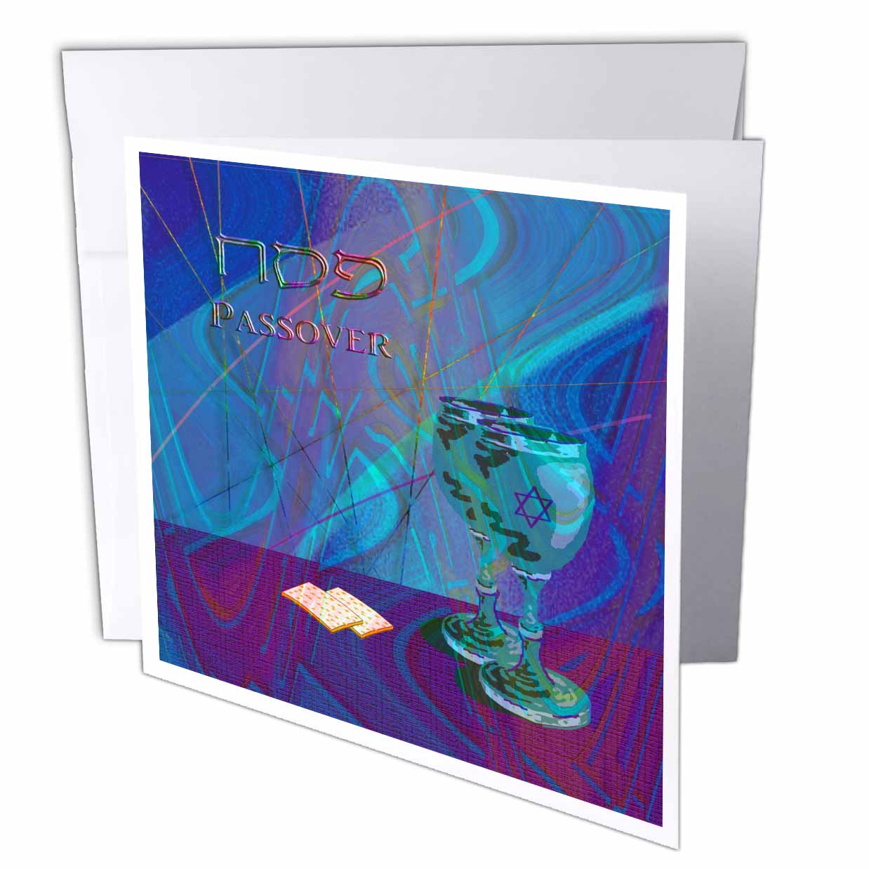 3dRose Beverly Turner Jewish Holiday Design - Passover, Cups and Matzah Cracker - Greeting Cards (gc_49215)
