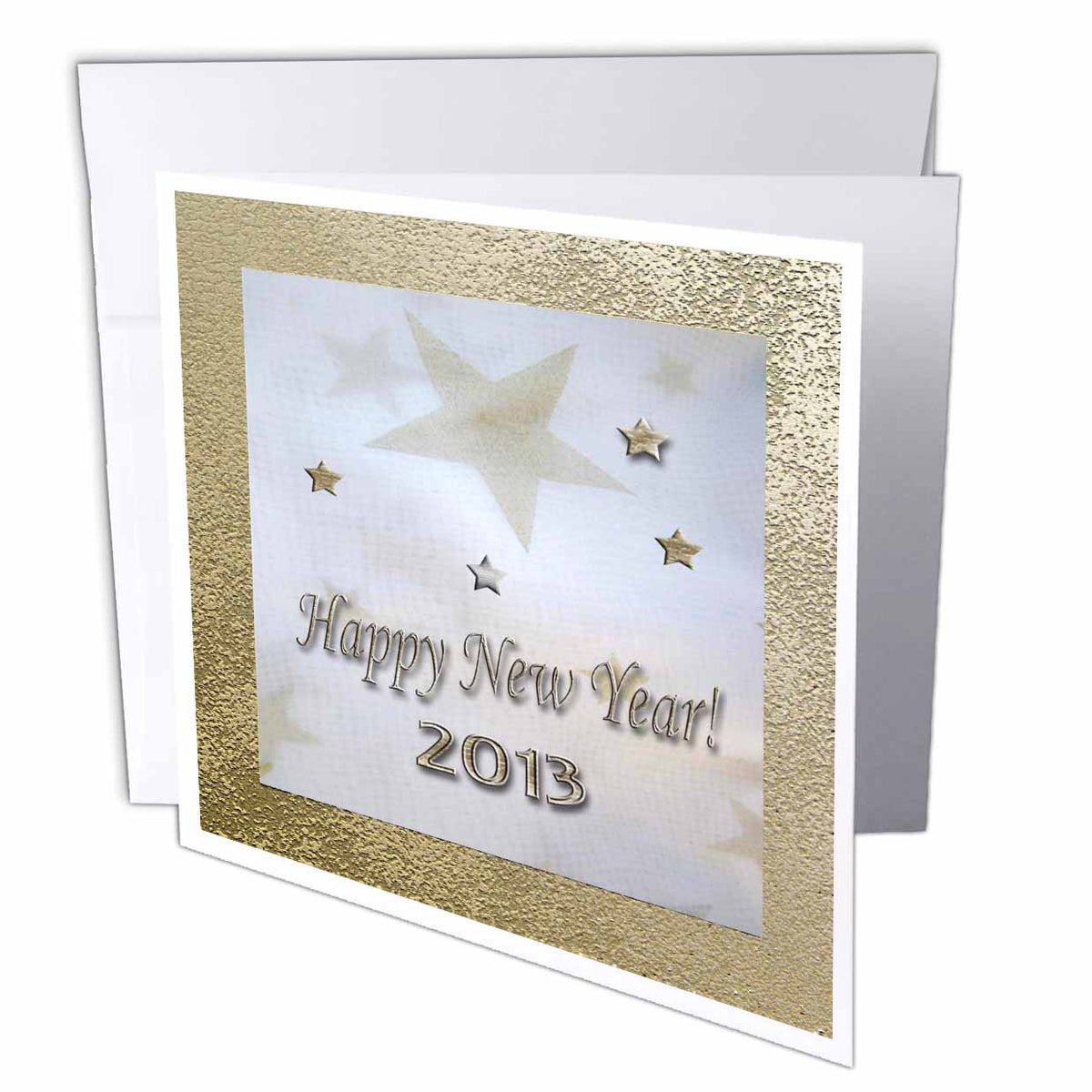 3dRose Beverly Turner 2013 New Year Design - Gold Stars on Blue, Happy New Year 2013 - Greeting Cards (gc_55117)