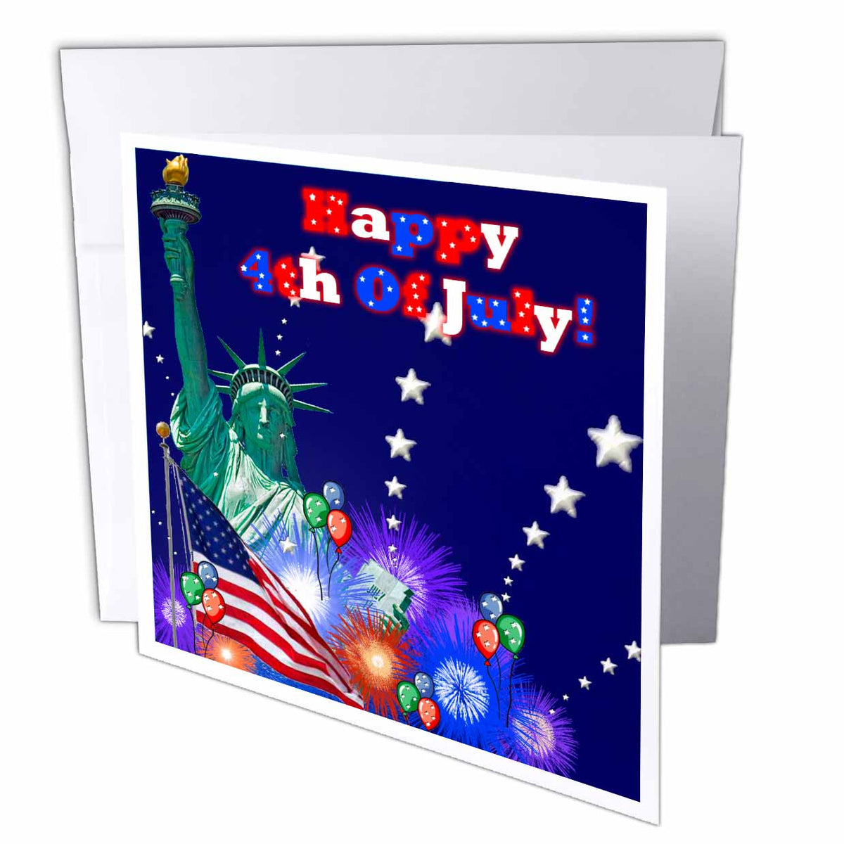 3dRose Edmond Hogge Jr 4th of July - Happy 4th of July on Dark Blue Background - Greeting Cards (gc_55530)