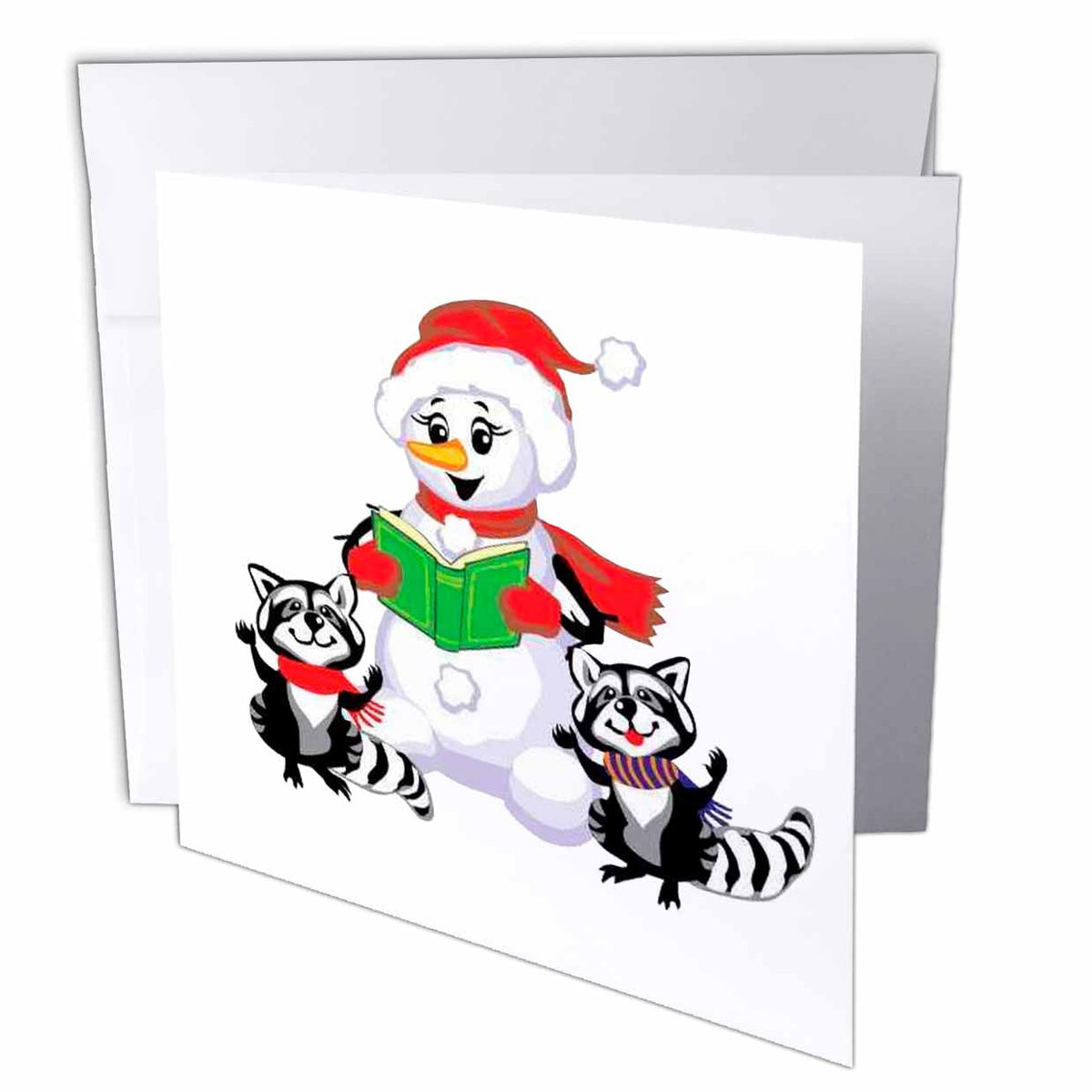 Edmond Hogge Jr Christmas - Raccoons and Snowman Singing Christmas Carols - Greeting Cards
