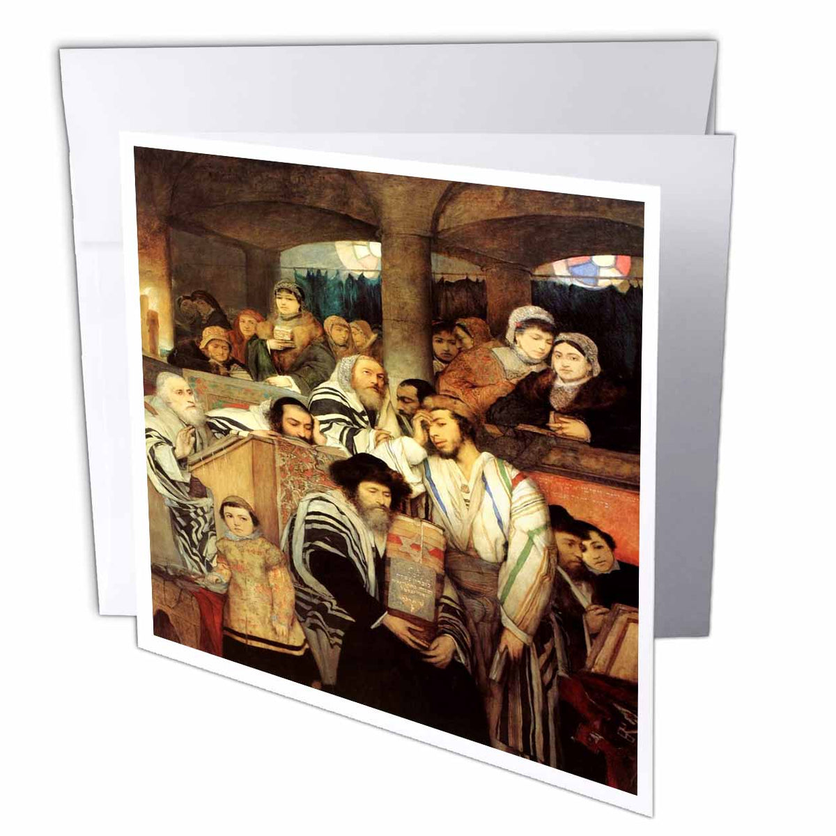 3dRose Florene Jewish Theme - 1878 Painting Of Jews Praying On Yom Kippur - Greeting Cards (gc_61987)
