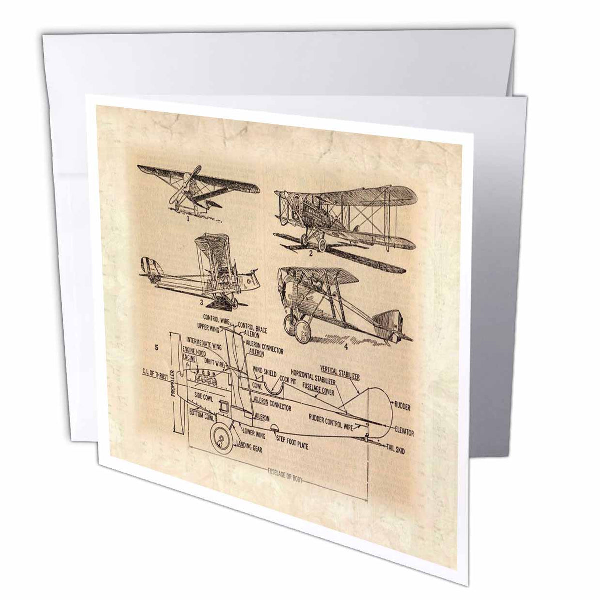 3dRose Florene Vintage - Early 1900s Sketch Of Airplanes - Greeting Cards (gc_62138)