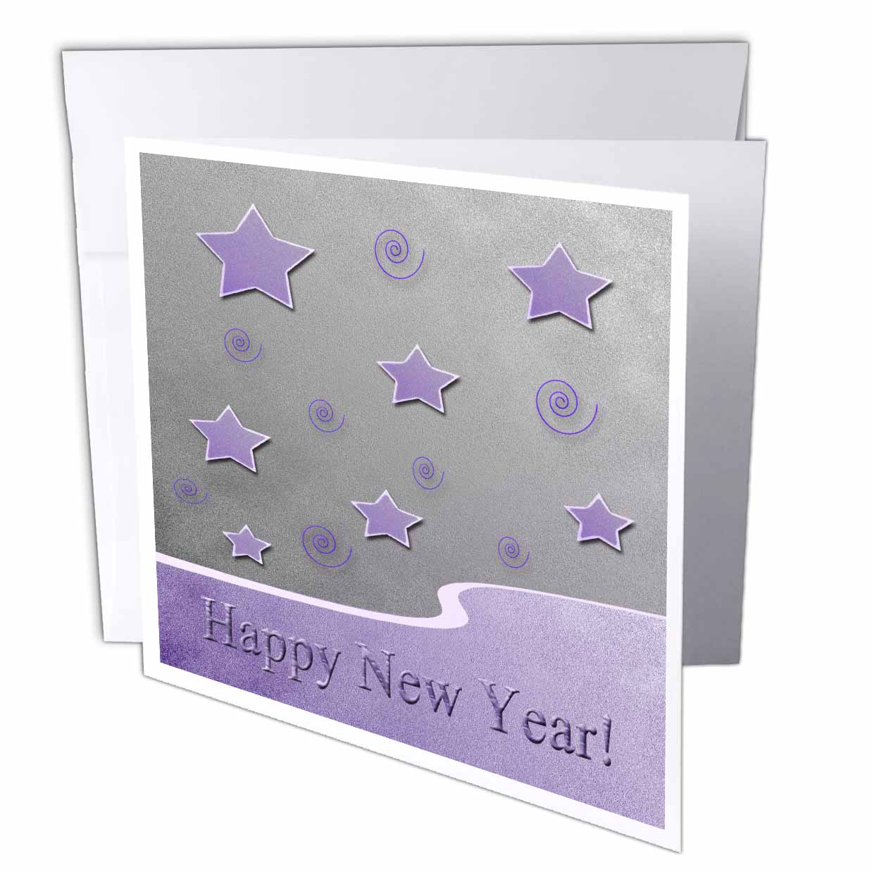 Beverly Turner New Years - Stars and Curls, Happy New Year, Silver and Purple - Greeting Cards