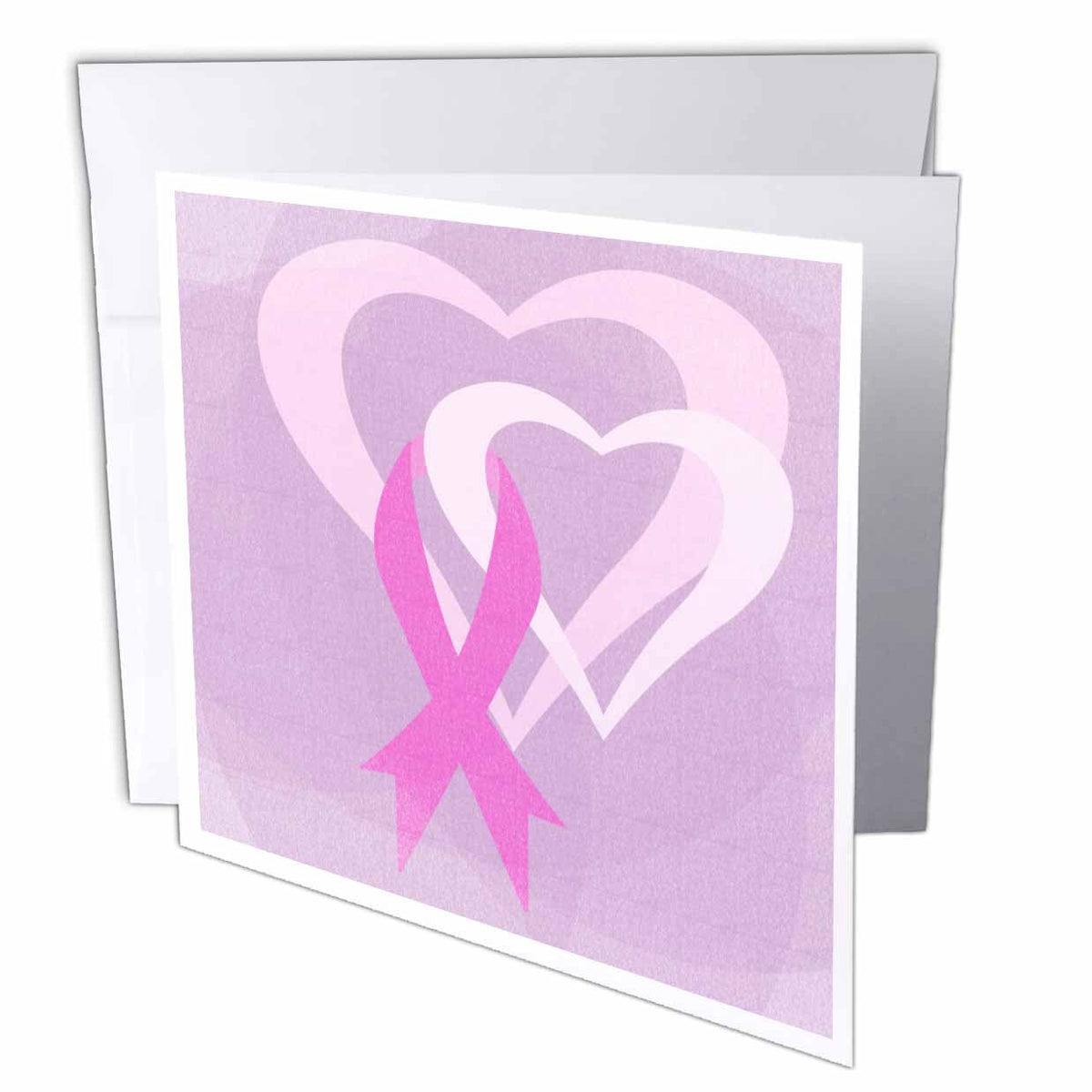 3dRose PS Inspirations - Pink Ribbon Hearts- Breast Cancer Awareness- Inspirational Art - Greeting Cards (gc_79099)