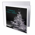 Yves Creations Pretty Christmas Tree - Pretty Christmas Tree Happy New Year in Black and White With Light Blue Text - Greeting Cards
