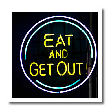 3dRose Danita Delimont - Chicago - Illinois, Chicago. Humorous neon Sign at a Diner - US14 BJA0055 - Jaynes Gallery - Iron on Heat Transfers (ht_90167)