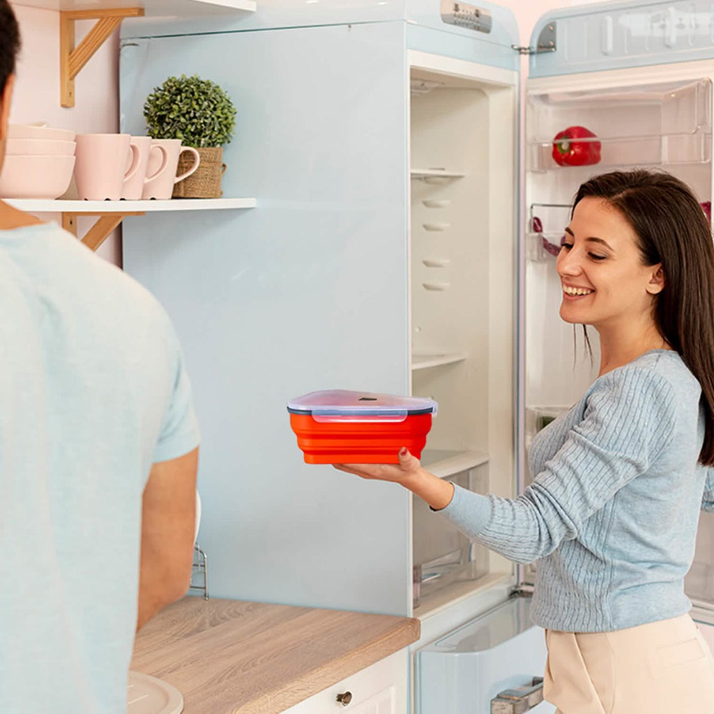 Collapsible Adjustable Reusable Pizza Storage Container with 5 Microwavable Serving Trays