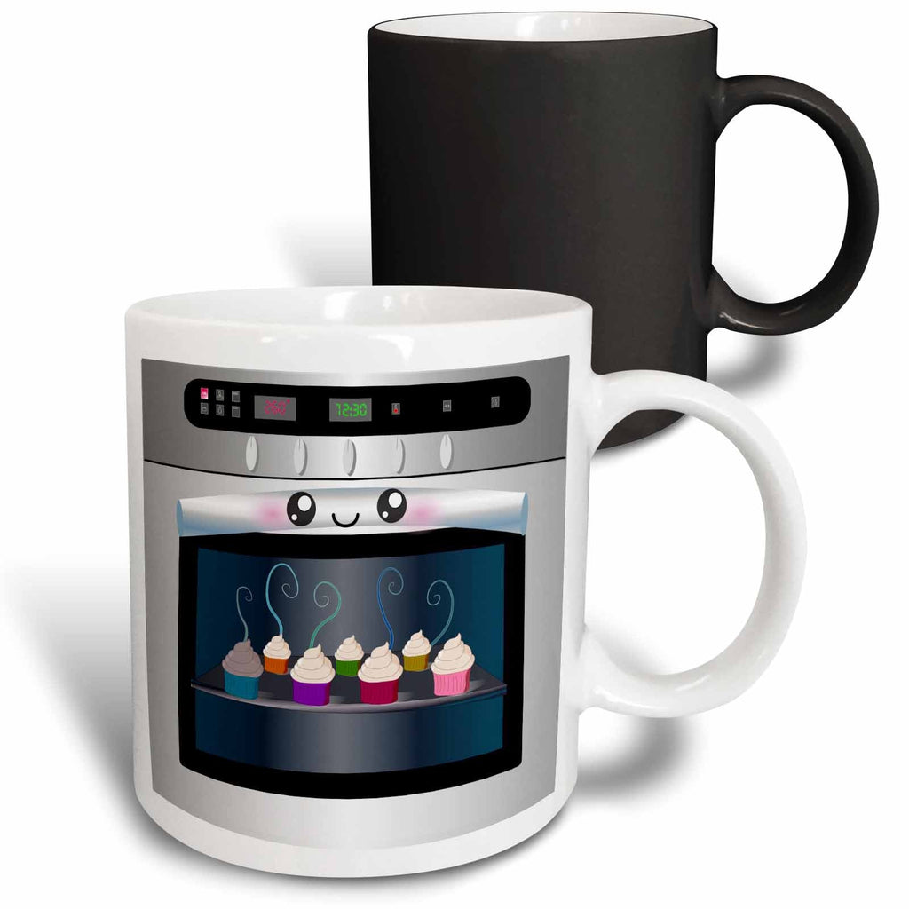 3dRose Cute kawaii happy smiling oven filled with baking cupcakes - for chefs... - Mugs (mug_58309)