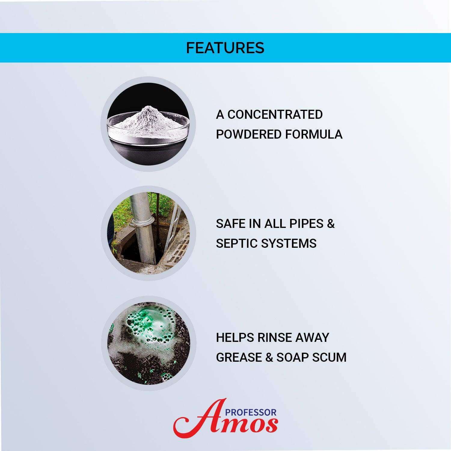 Professor Amos FAST PM Preventative Drain Maintenance Concentrate Powder - Stop Clogs & Odors Before They Start!