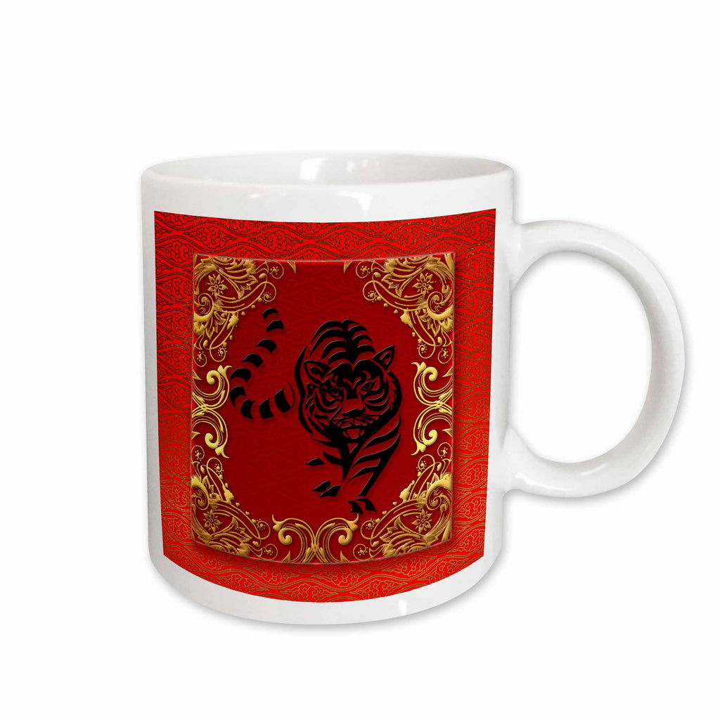 3dRose Chinese Zodiac Year of the Tiger Chinese New Year Red, Gold and Black - Mugs (mug_101855)