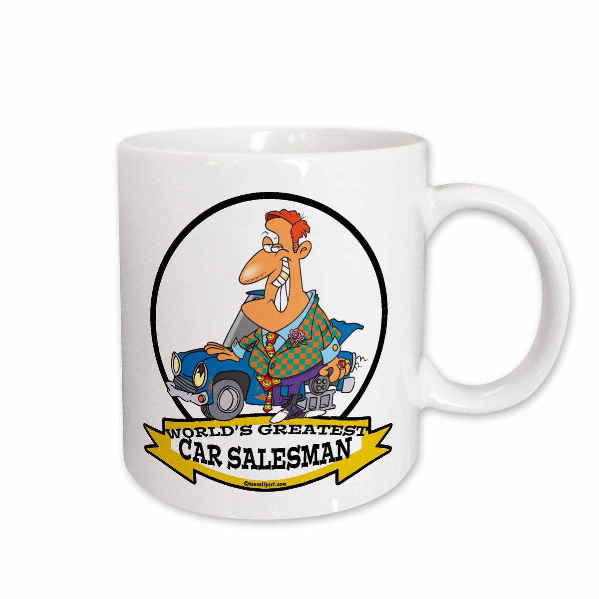 3dRose Funny Worlds Greatest Car Salesman II Occupation Job Cartoon - Mugs (mug_103018)