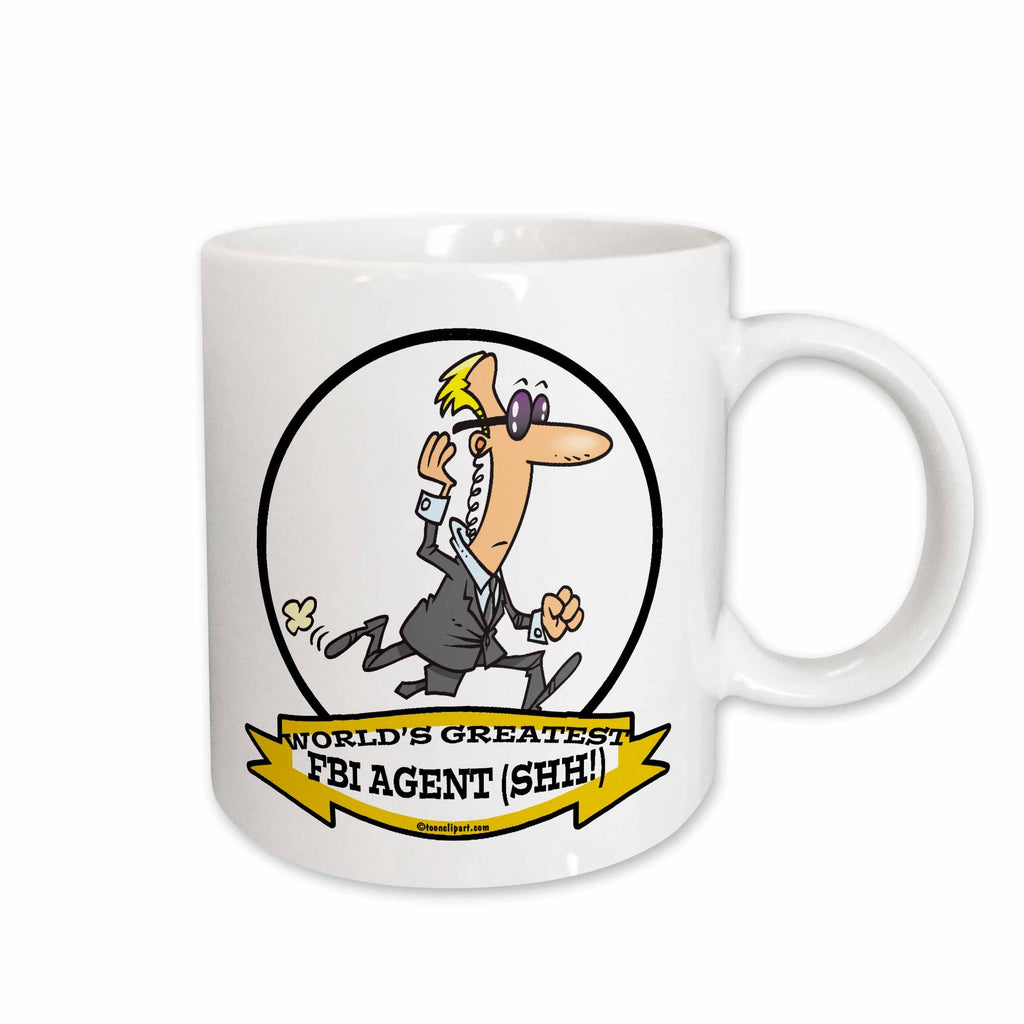 3dRose Funny Worlds Greatest FBI Agent Shh Cartoon - Mugs (mug_103173)