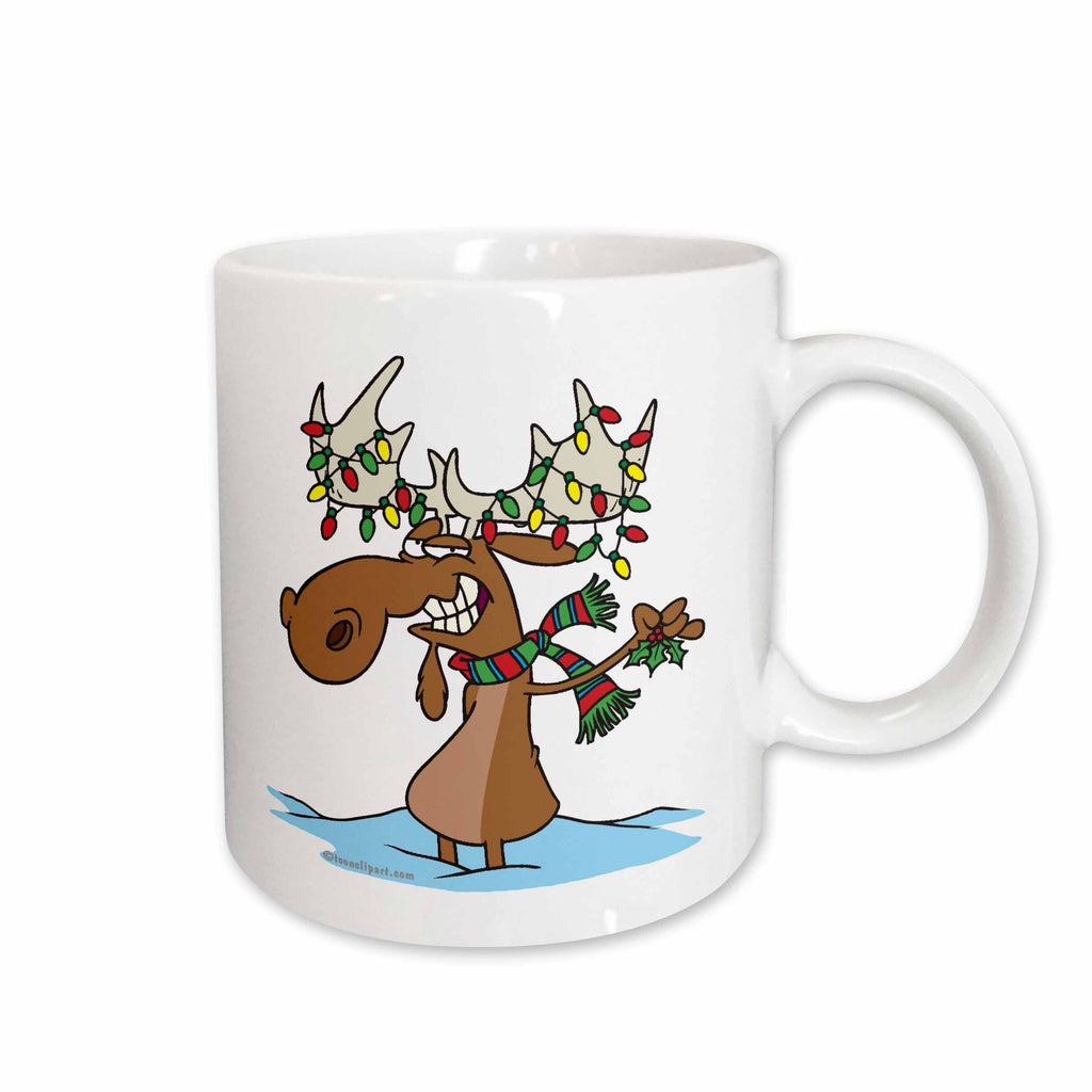 3dRose Dooni Designs Random Toons - Funny Silly Christmas Moose Cartoon - Mugs (mug_104122)