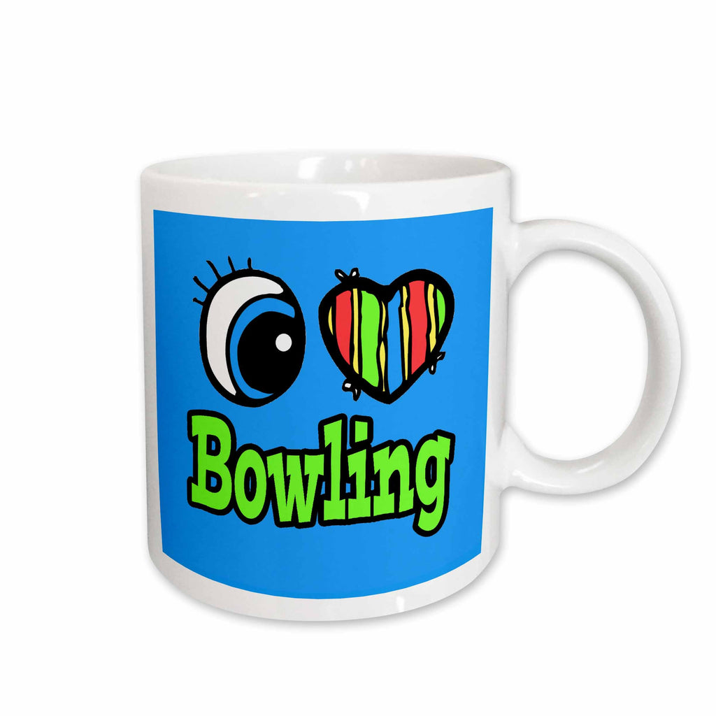3dRose Dooni Designs Eye Heart I Love Designs - Bright Eye Heart I Love Bowling - Mugs (mug_105897)