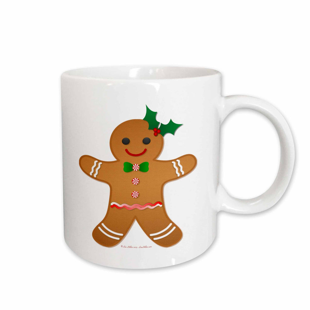 3dRose Happy Holidays Christmas Gingerbread Man Cookie - Girl - Mugs (mug_107248)